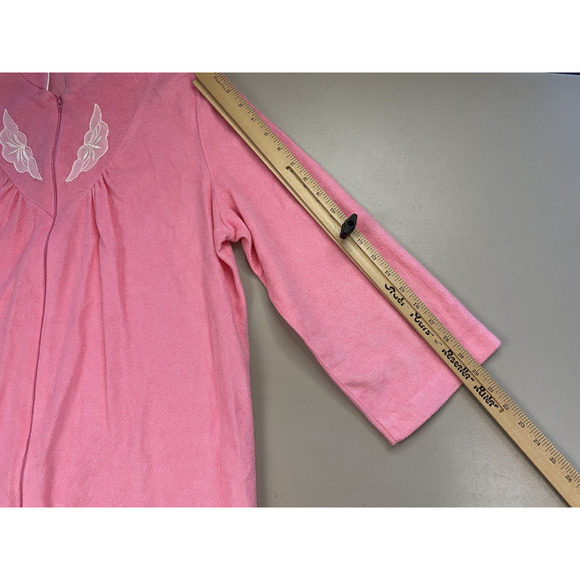 VTG Serenity Zip Robe Womens Large Pink Brushed Acetate Tricot 60s 70s Housecoat - Picture 6 of 13